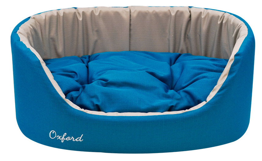 фото Лежанка zooexpress oxford №4, овальная с подушкой, двухсторонняя, сине-серая, 58x43x18 см