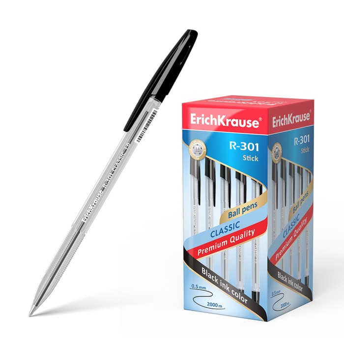 

Ручка шариковая Erich Krause R-301 Classic Stick, узел 1.0 мм, чернила чёрные, 10 штук