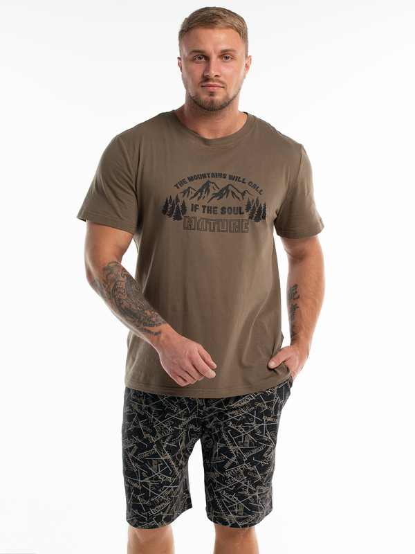 Комплект домашний мужской ModaRu М-009КП хаки 52 RU