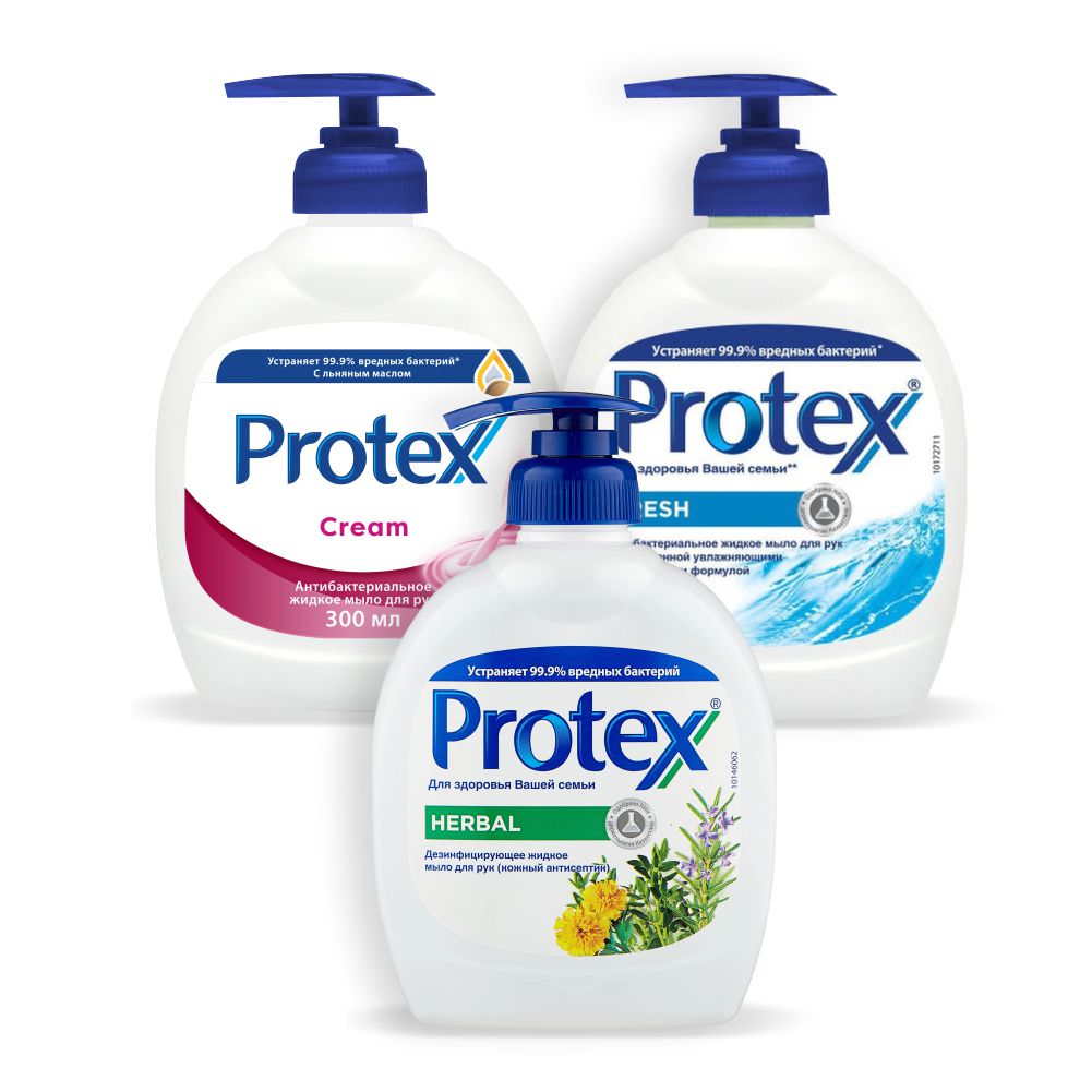 Набор жидкого мыла Protex Cream + Fresh + Herbal по 300 мл жидкое мыло protex herbal антибактериальное 300мл