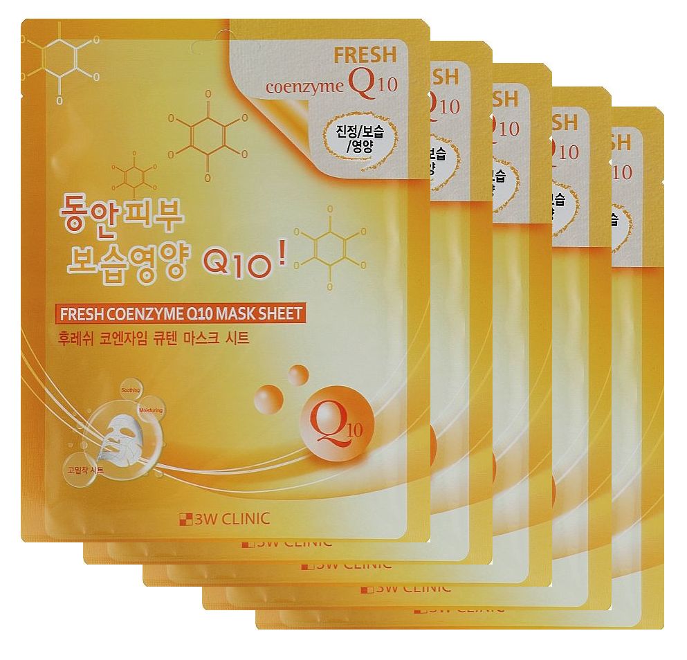 Тканевая маска 3W Clinic для лица с коэнзимом Q10 Fresh Coenzyme Q10 Mask Sheet, 5 шт