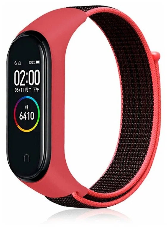 

Ремешок нейлоновый для Xiaomi Mi Band 3/4/5 (7), розовый+черный, на липучке