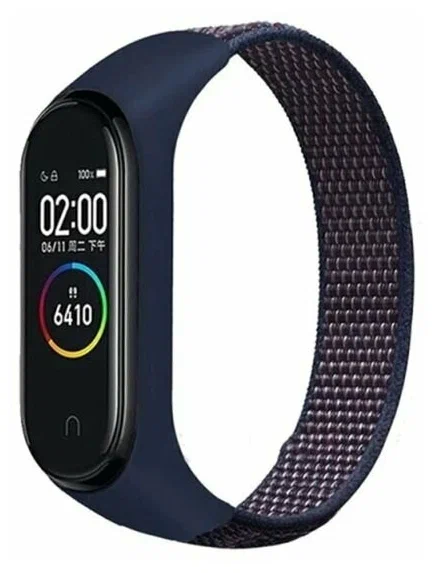 

Ремешок нейлоновый для Xiaomi Mi Band 3/4/5 (6), полуночно-синий, на липучке