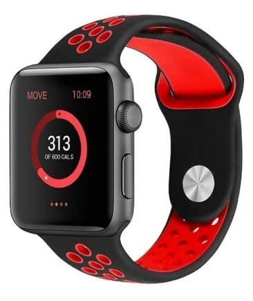 

Ремешок силиконовый перфорированный NK для Apple Watch 38/40мм (18), черный+красный