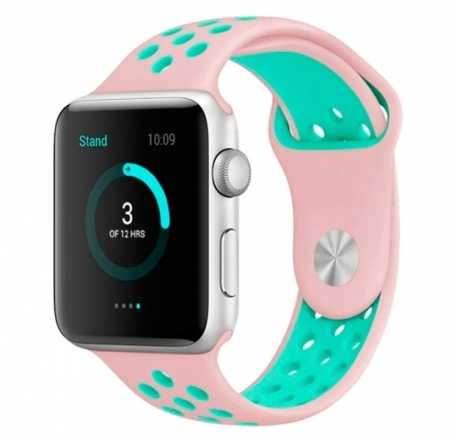

Ремешок силиконовый перфорированный NK для Apple Watch 38/40мм (17), розовый+зеленый