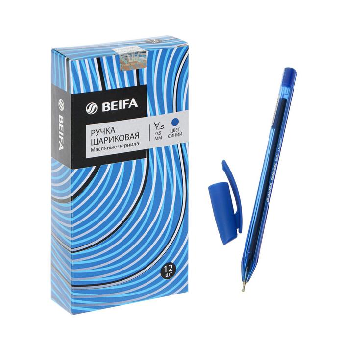 

Ручка шариковая Beifa Стильная рез.упор, 0.5 стержень синий, трехгран., метал.након.