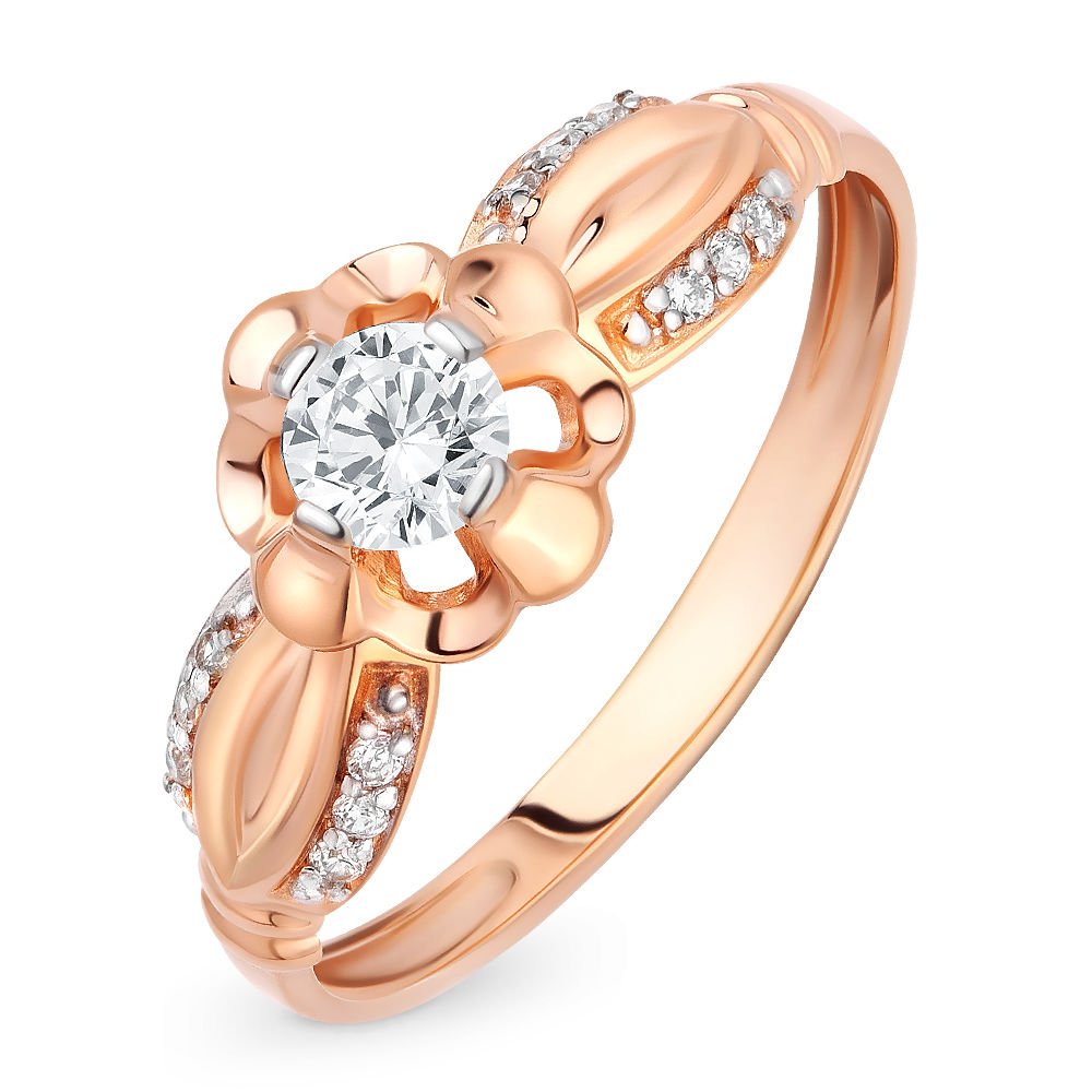 

Кольцо женское из красного золота с фианитом 585Gold 301003156, р, 301003156