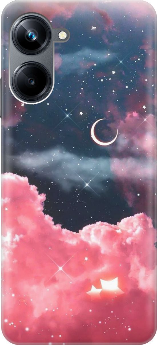 

Силиконовый чехол на Realme 10 Pro "Месяц и розовые облака", Розовый;синий, 158590