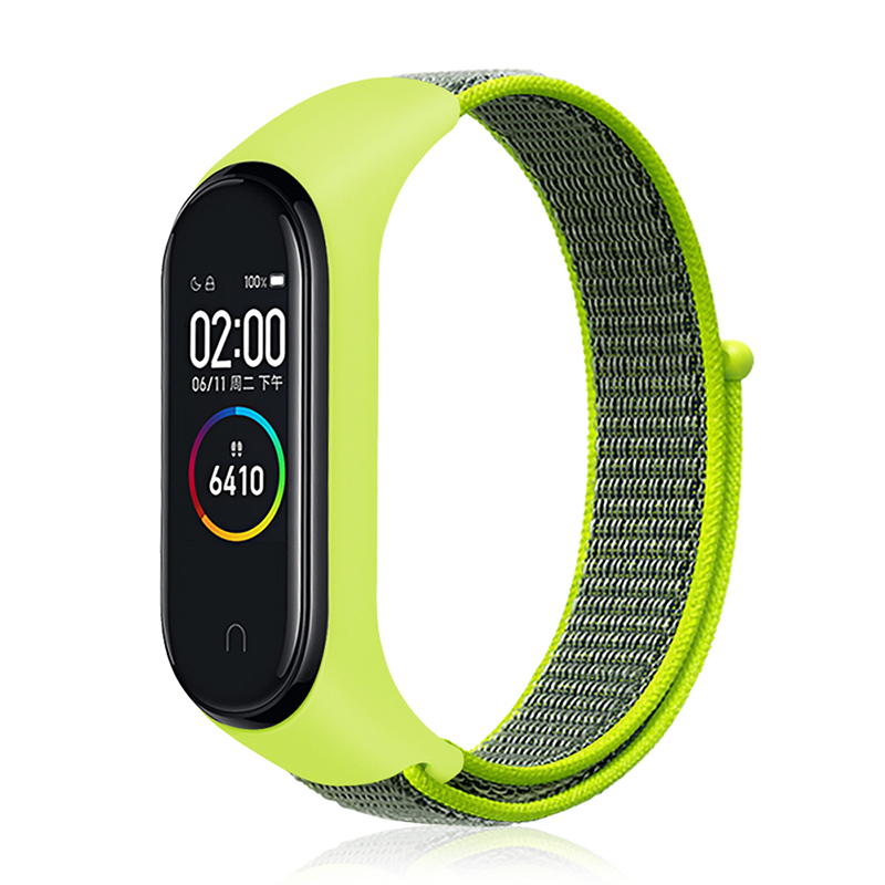 

Ремешок нейлоновый для Xiaomi Mi Band 3/4/5 (5), желтый+зеленый, на липучке