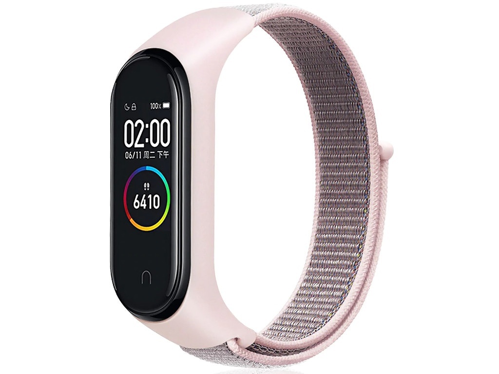 

Ремешок нейлоновый для Xiaomi Mi Band 3/4/5 (4), песочно-розовый, на липучке