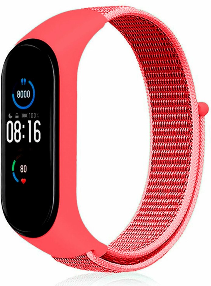 

Ремешок нейлоновый для Xiaomi Mi Band 3/4/5 (28), гибискус, на липучке