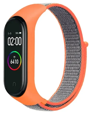 

Ремешок нейлоновый для Xiaomi Mi Band 3/4/5 (26), оранжевый+серый, на липучке