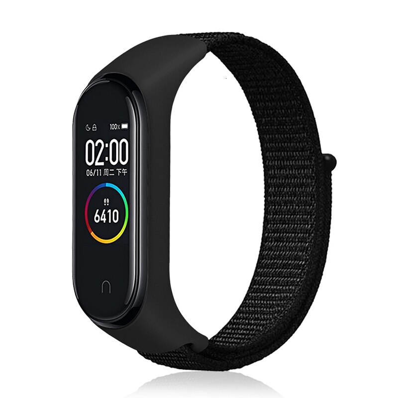 

Ремешок нейлоновый для Xiaomi Mi Band 3/4/5 (23), светоотражающий черный, на липучке