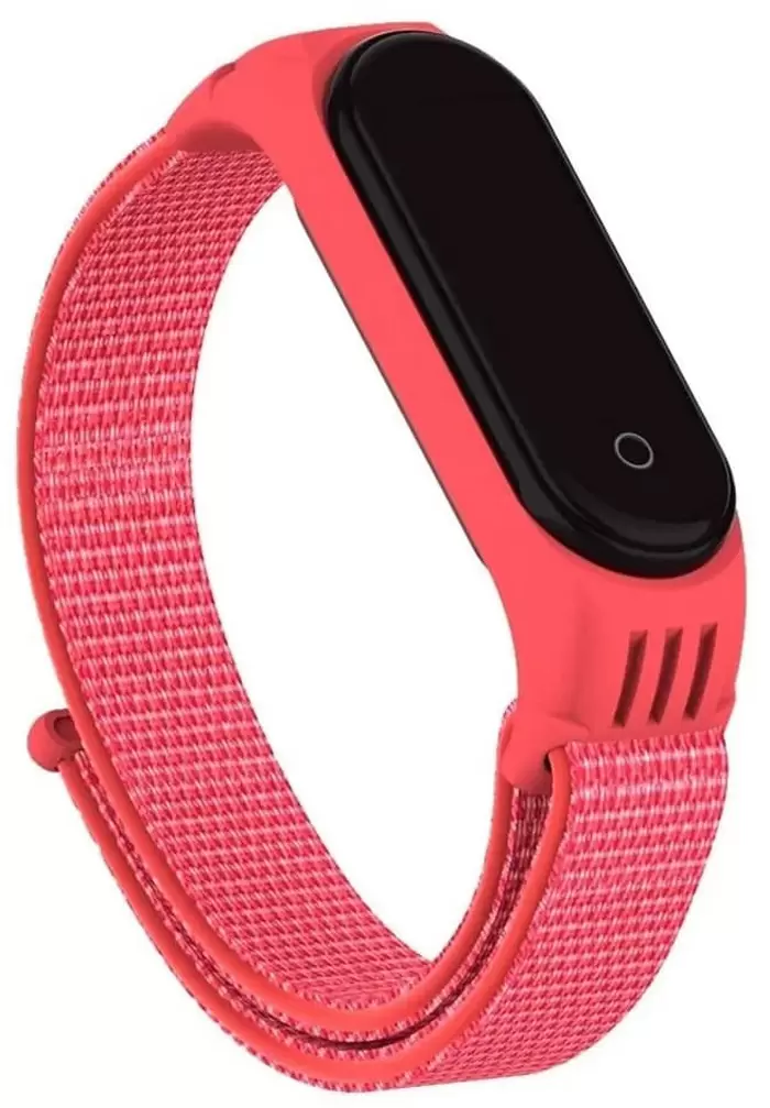 

Ремешок нейлоновый для Xiaomi Mi Band 3/4/5 (22), ярко-розовый, на липучке