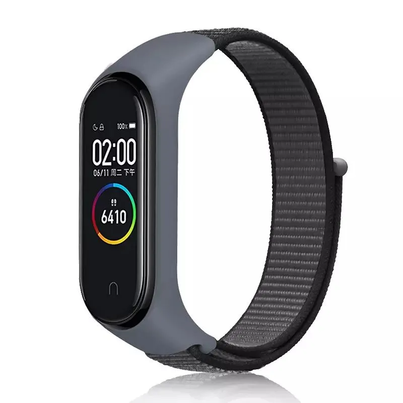 

Ремешок нейлоновый для Xiaomi Mi Band 3/4/5 (20), серый металлик, на липучке