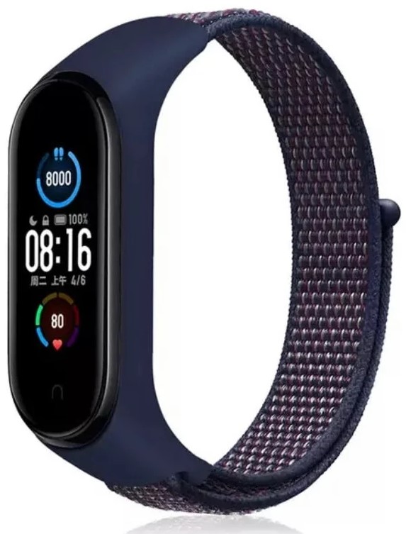 

Ремешок нейлоновый для Xiaomi Mi Band 3/4/5 (17), синий индиго, на липучке
