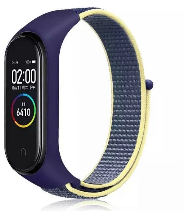 

Ремешок нейлоновый для Xiaomi Mi Band 3/4/5 (19), синий+желтый, на липучке