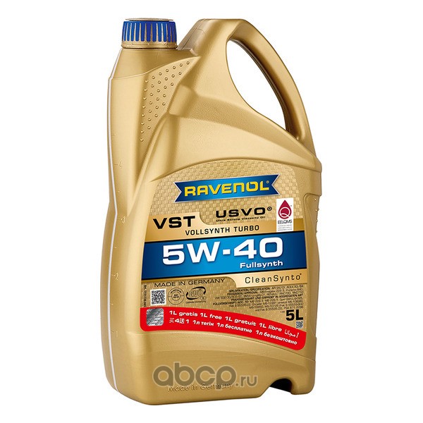 

Моторное масло Ravenol синтетическое VOLLSYNTH TURBO VST 5W40 CF/SN 5л