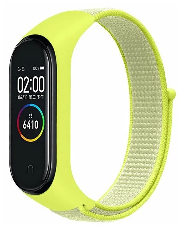 

Ремешок нейлоновый для Xiaomi Mi Band 3/4/5 (12), желтый, на липучке