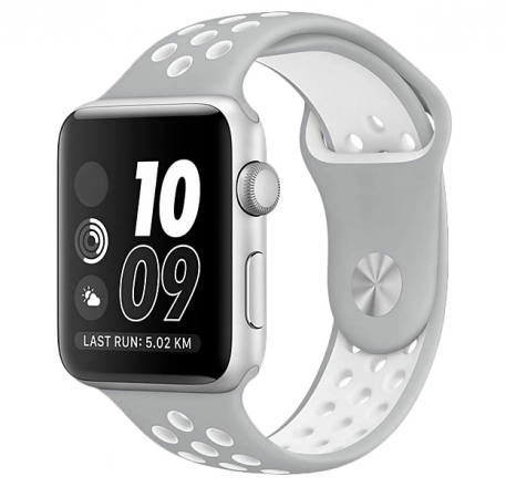 

Ремешок силиконовый перфорированный NK для Apple Watch 38/40мм (4), серый+белый, на кнопке