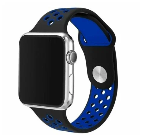

Ремешок силиконовый перфорированный NK для Apple Watch 38/40мм (34), ярко-синий+черный
