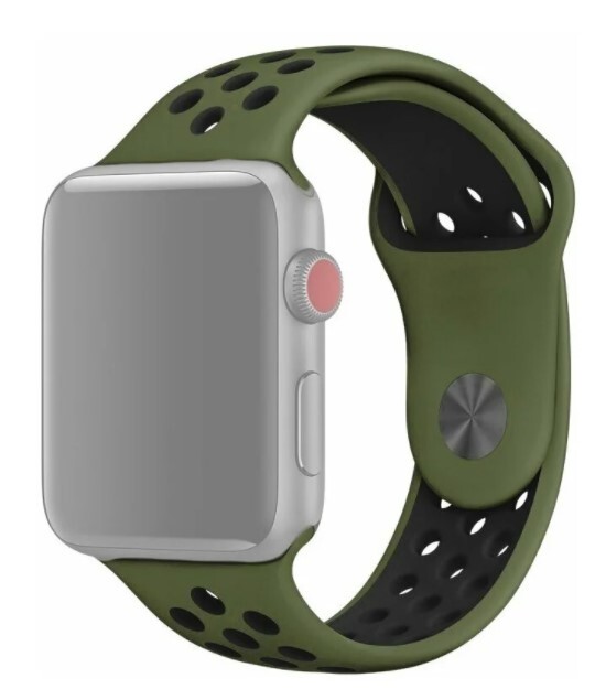 

Ремешок силиконовый перфорированный NK для Apple Watch 38/40мм (30), зеленый+черный