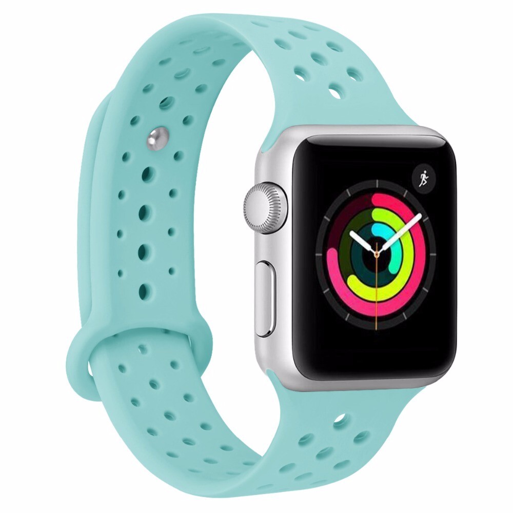 

Ремешок силиконовый перфорированный NK для Apple Watch 38/40мм (28), мятный, на кнопке