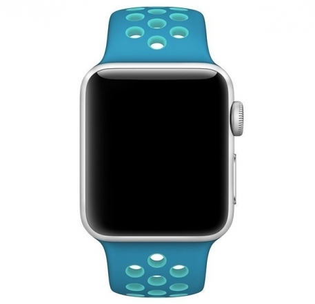 

Ремешок силиконовый перфорированный NK для Apple Watch 42/44мм (22), синий+голубой