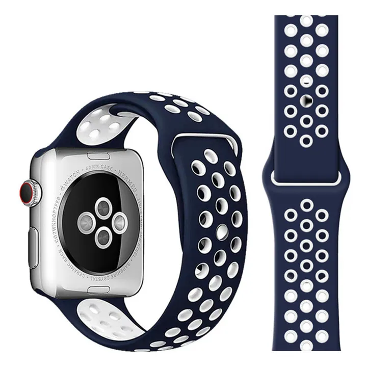 

Ремешок силиконовый перфорированный NK для Apple Watch 42/44мм (20), синий+белый