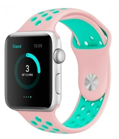 

Ремешок силиконовый перфорированный NK для Apple Watch 42/44мм (17), розовый+зеленый