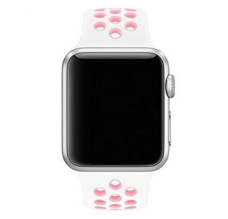 

Ремешок силиконовый перфорированный NK для Apple Watch 42/44мм (13), белый+розовый