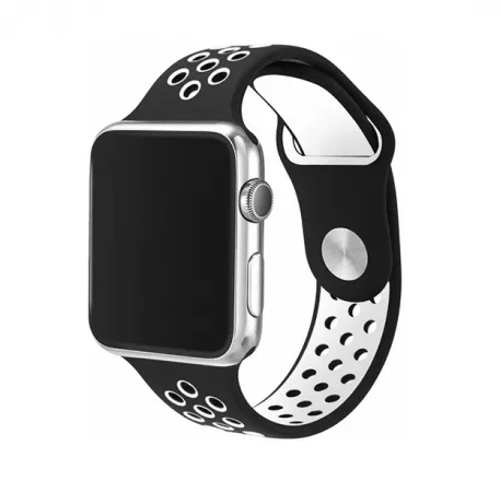 

Ремешок силиконовый перфорированный NK для Apple Watch 42/44мм (12), черный+белый