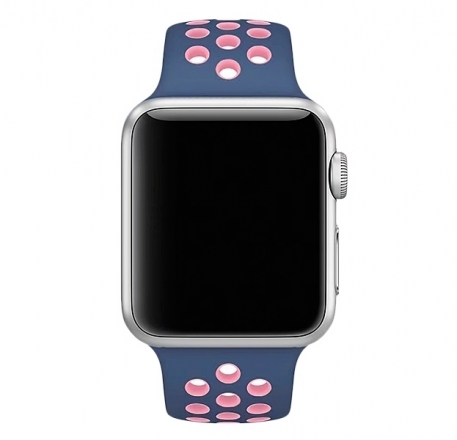 

Ремешок силиконовый перфорированный NK для Apple Watch 38/40мм (9), синий+розовый