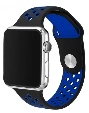 

Ремешок силиконовый перфорированный NK для Apple Watch 38/40мм (8), черный+синий