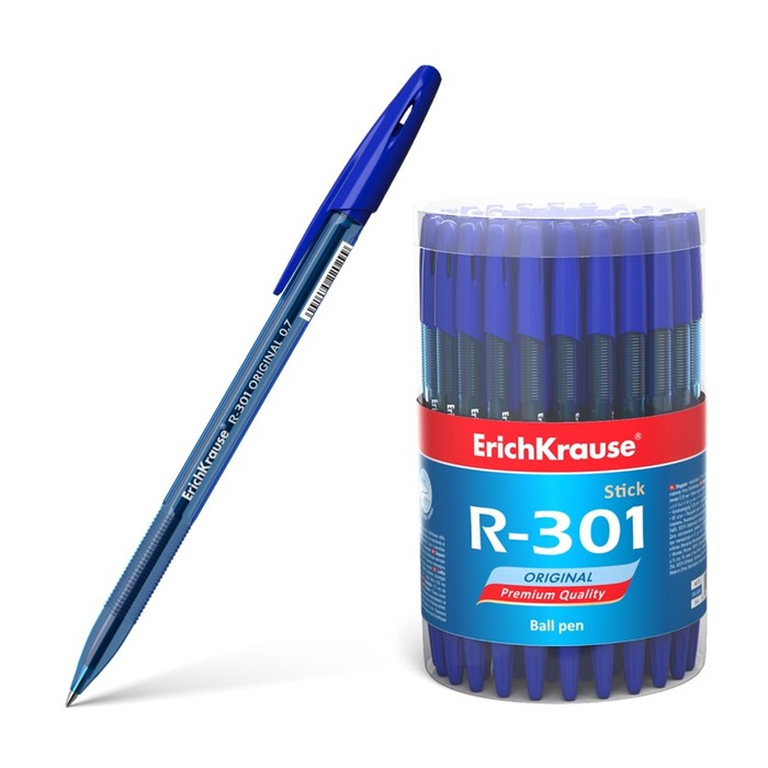 

Ручка шариковая ErichKrause R-301 Original Stick, узел 0,7 мм, стержень синий