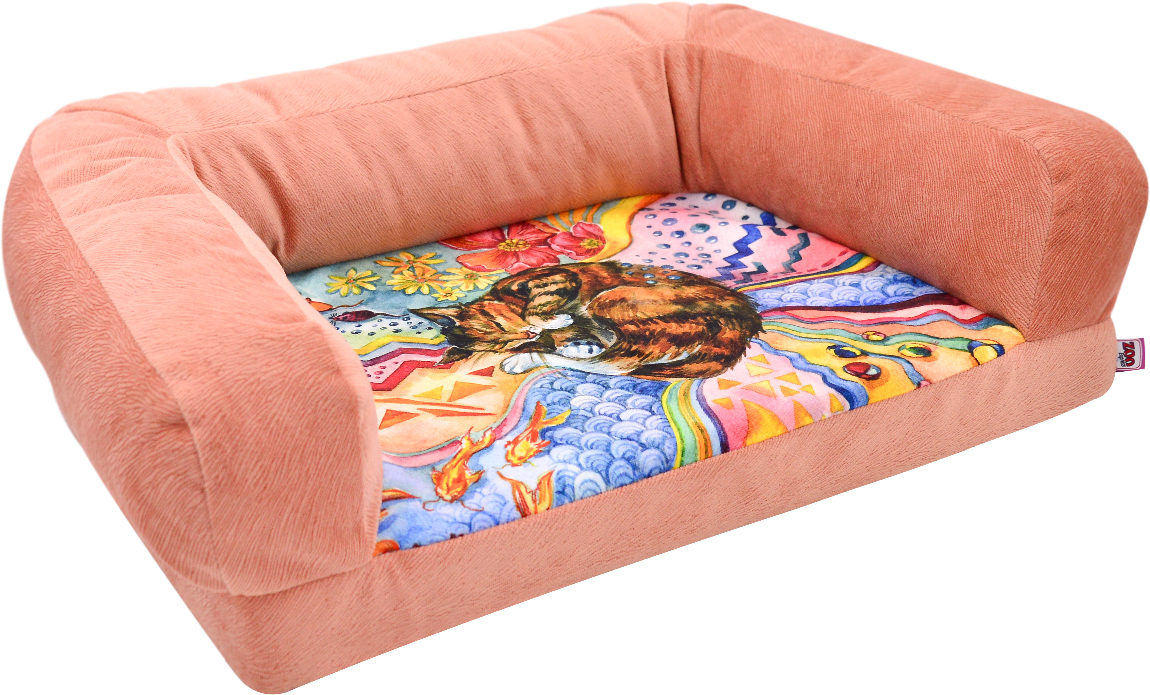 фото Лежанка-диван zooexpress, сны рисунок кошка №2, коралловая, 69х52х18 см