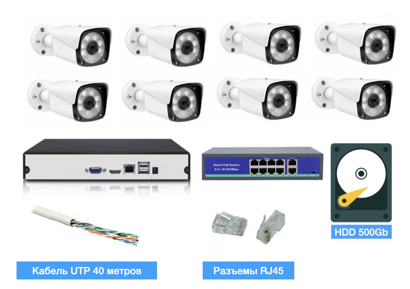 

Полный IP POE комплект видеонаблюдения на 8 камер (KIT8IPPOEIB5_HDD500GB_UTP), KIT8IPPOEIB5_HDD500GB_UTP