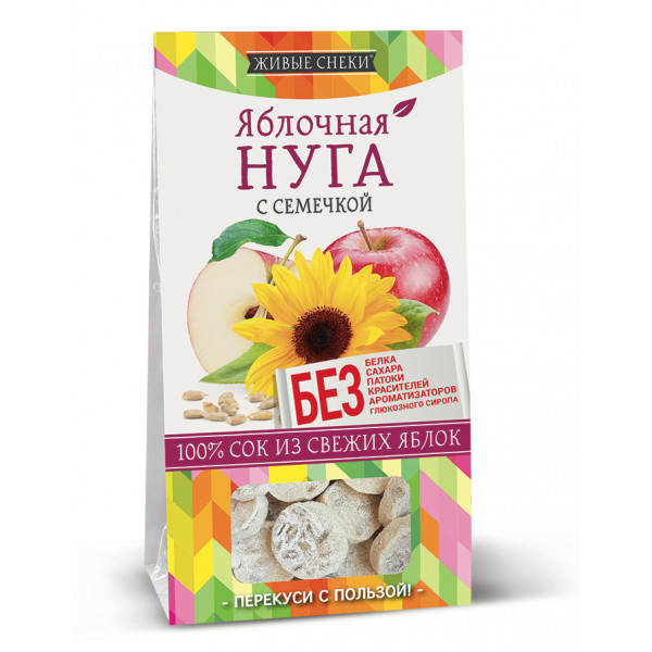 

Яблочная нуга "С семечкой", 60г, ЖИВЫЕ СНЕКИ