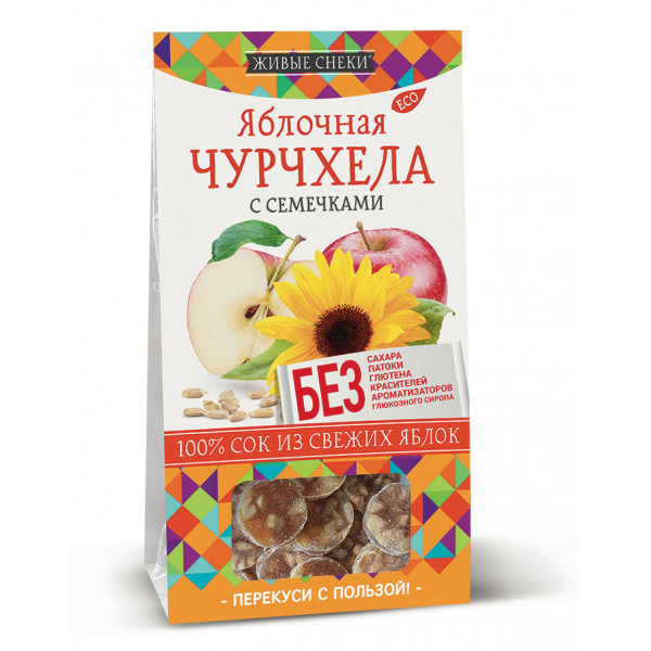 Яблочная чурчхела с семечкой, 90г, ЖИВЫЕ СНЕКИ