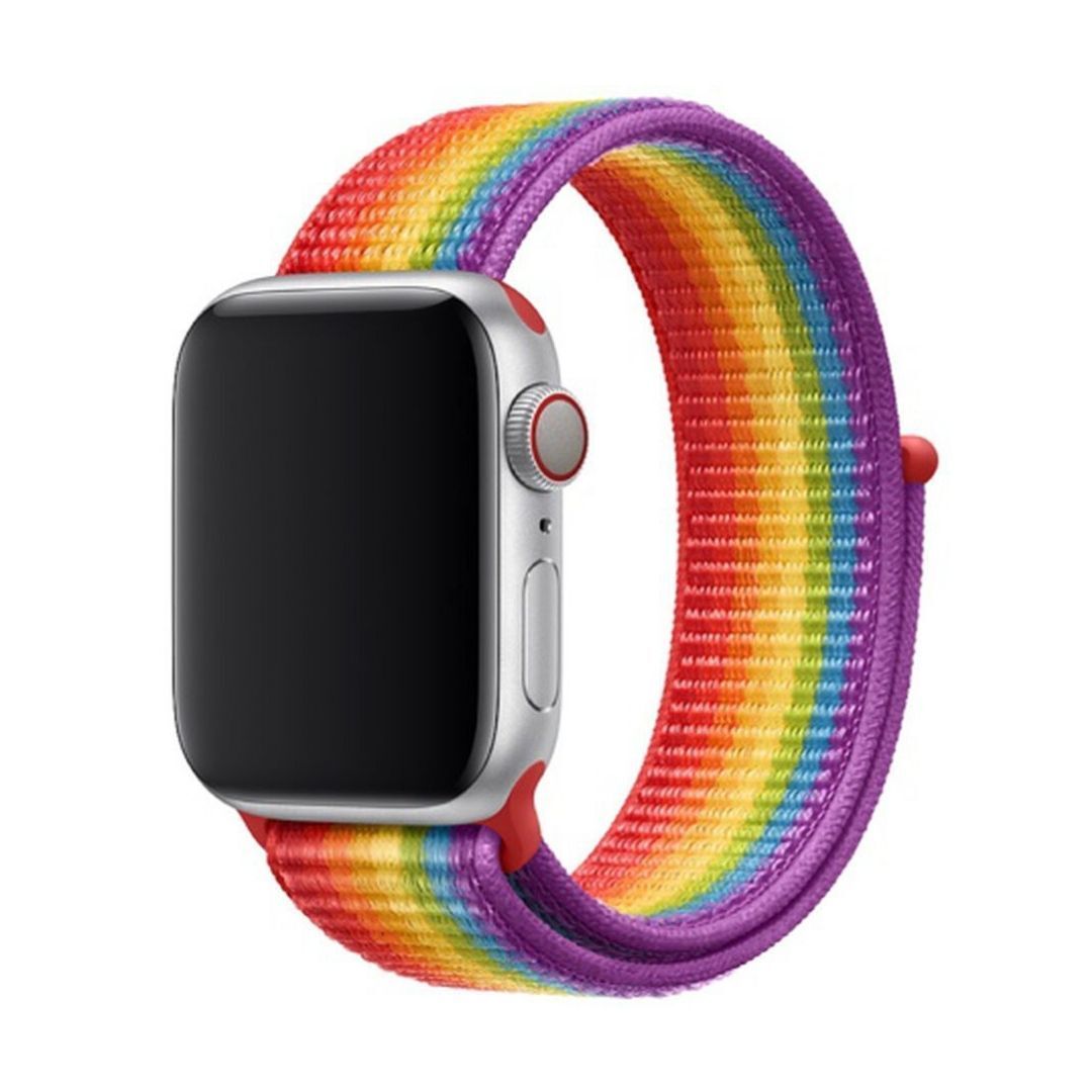 

Ремешок нейлоновый для Apple Watch 42/44мм (41), ярко-радужный, на липучке