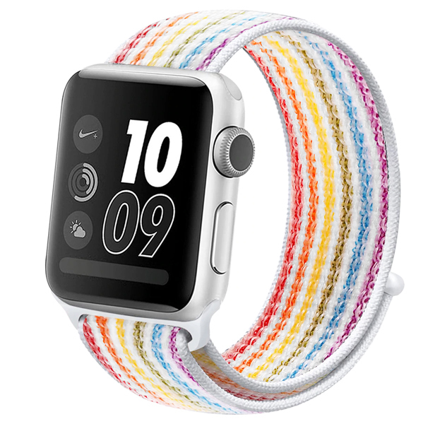

Ремешок нейлоновый для Apple Watch 42/44мм (32), бледно-радужный, на липучке