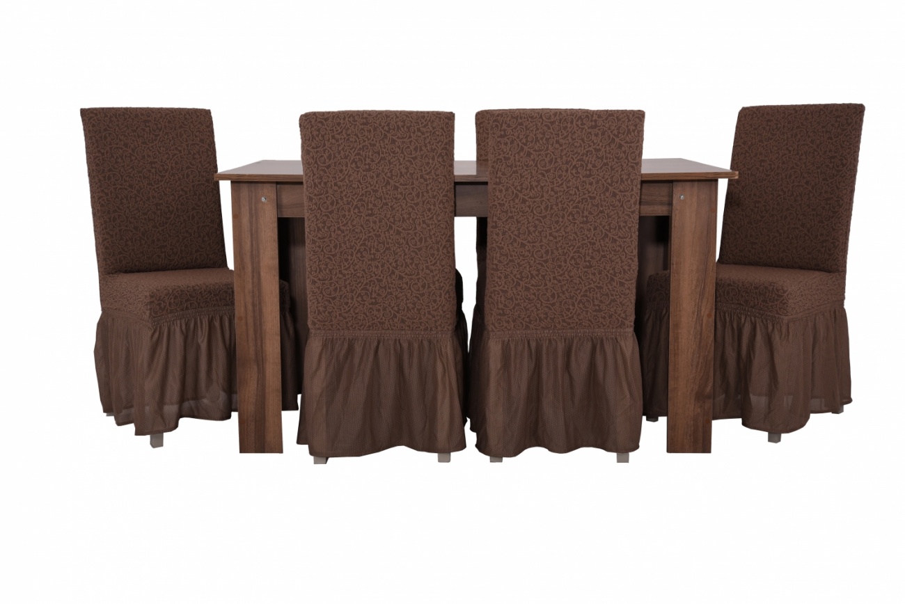 фото Чехлы на стулья с оборкой venera "жаккард", цвет: тёмно-коричневый, комплект 6 штук