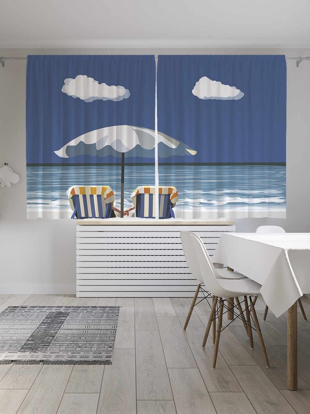 фото Классические шторы joyarty "пляж для двоих", серия oxford delux, 2 полотна 145x180 см