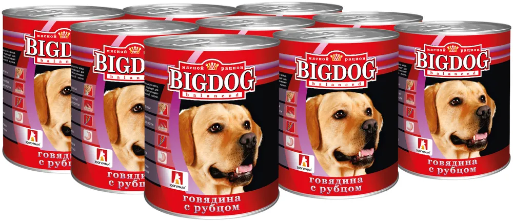 фото Влажный корм для собак зоогурман big dog говядина с рубцом 850 г х 9 шт