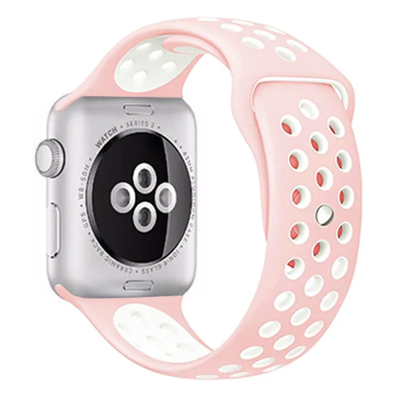 

Ремешок силиконовый перфорированный NK для Apple Watch 42/44мм (35), розовый+белый