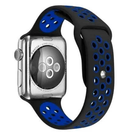 

Ремешок силиконовый перфорированный NK для Apple Watch 42/44мм (34), синий+черный
