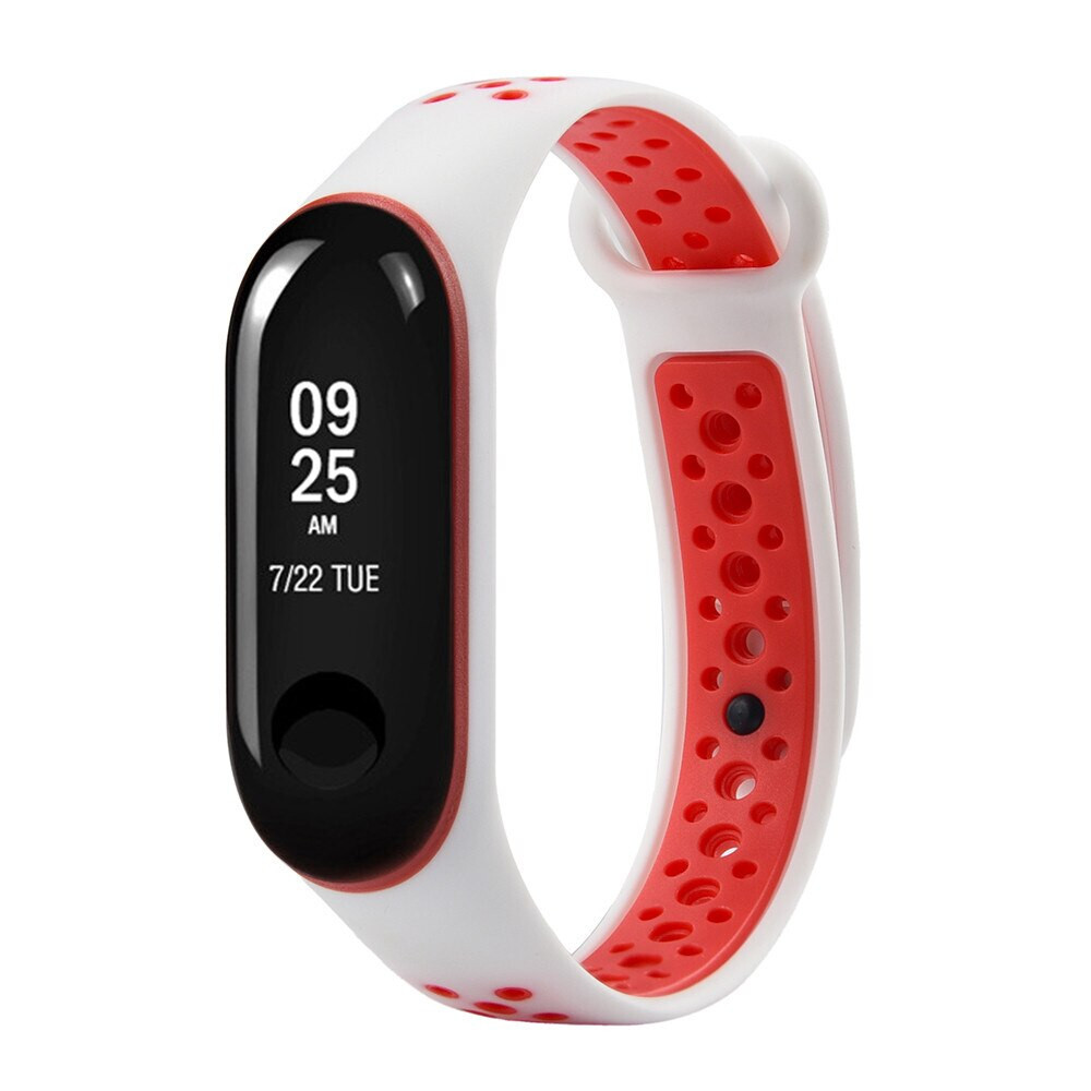 

Ремешок силиконовый перфорированный NK для Xiaomi Mi Band 3/4 (6), белый+красный