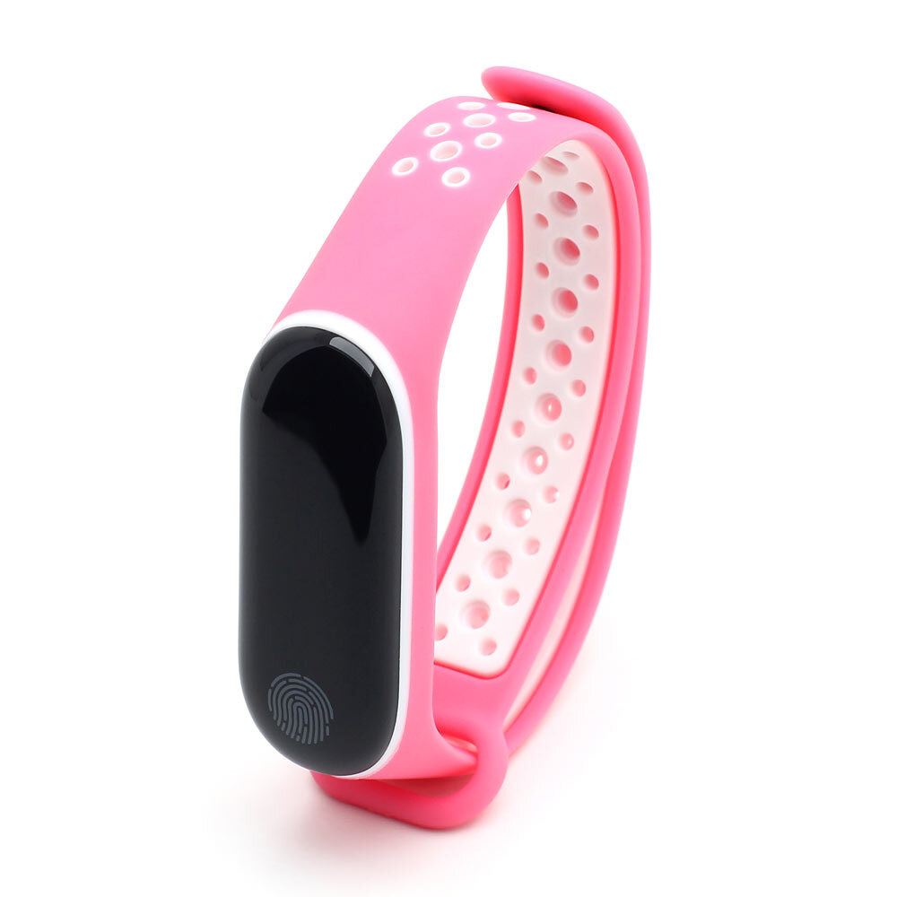 

Ремешок силиконовый перфорированный NK для Xiaomi Mi Band 3/4 (5), розовый+белый