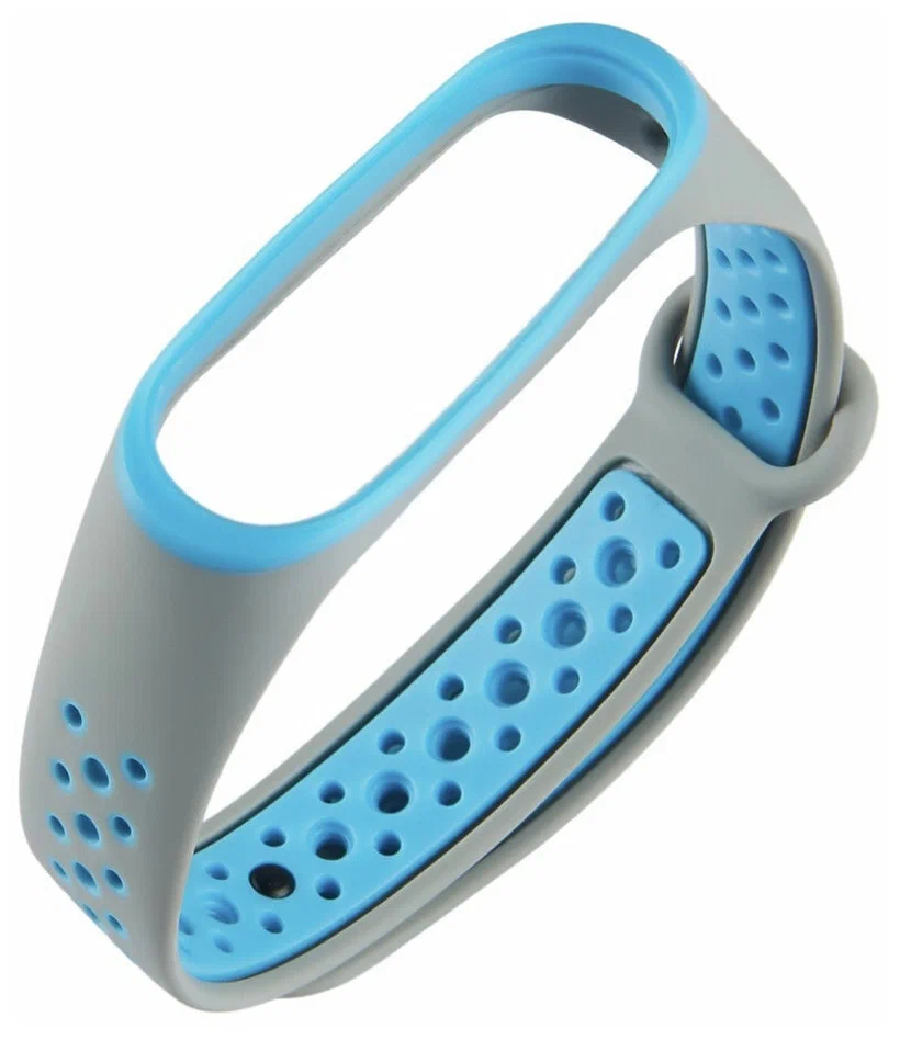 

Ремешок силиконовый перфорированный NK для Xiaomi Mi Band 3/4 (10), серый+синий, на кнопке