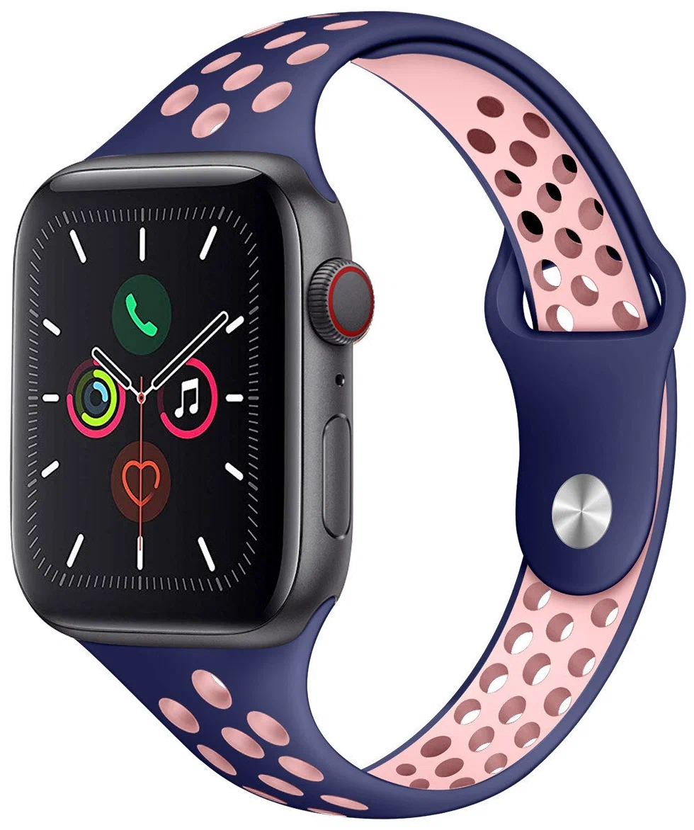 

Ремешок силиконовый перфорированный NK для Apple Watch 42/44мм (9), синий+розовый